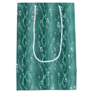 Sacola Para Presentes Média Gotículas de chuva em metal verde
