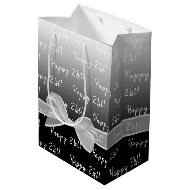 Sacola Para Presentes Média Gradiente de 21º aniversário com laço branco (Verso inclinado)