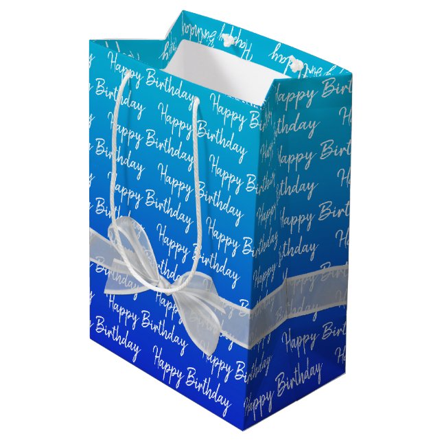Sacola Para Presentes Média Gradiente Feliz Aniversário Com Laço Branco (Verso inclinado)