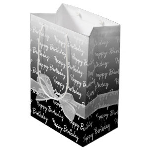 Sacola Para Presentes Média Gradiente Feliz Aniversário Com Laço Branco