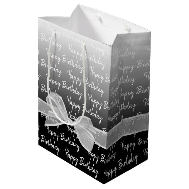 Sacola Para Presentes Média Gradiente Feliz Aniversário Com Laço Branco (Verso inclinado)