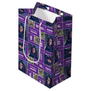 Sacola Para Presentes Média Graduação de Foto Quadrada Ano Roxo