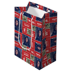Sacola Para Presentes Média Graduação de Foto Quadrada Ano Vermelho