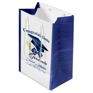 Sacola Para Presentes Média Graduação Personalizada Azul e Dourado
