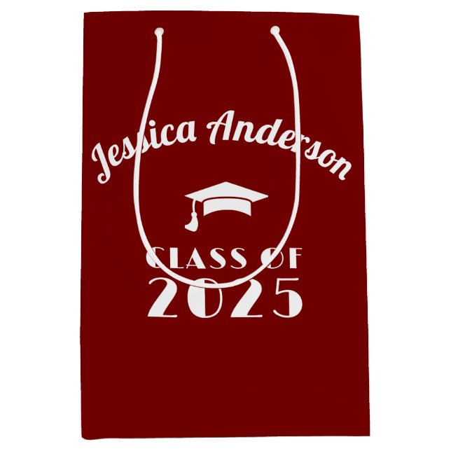 Sacola Para Presentes Média Graduação Personalizada Maroon e White (Frente)