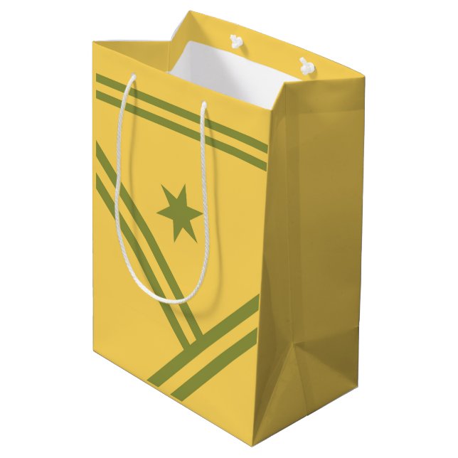 Sacola Para Presentes Média Gráfico Moderno de Stripes Diagonais Verdes Dourad (Verso inclinado)