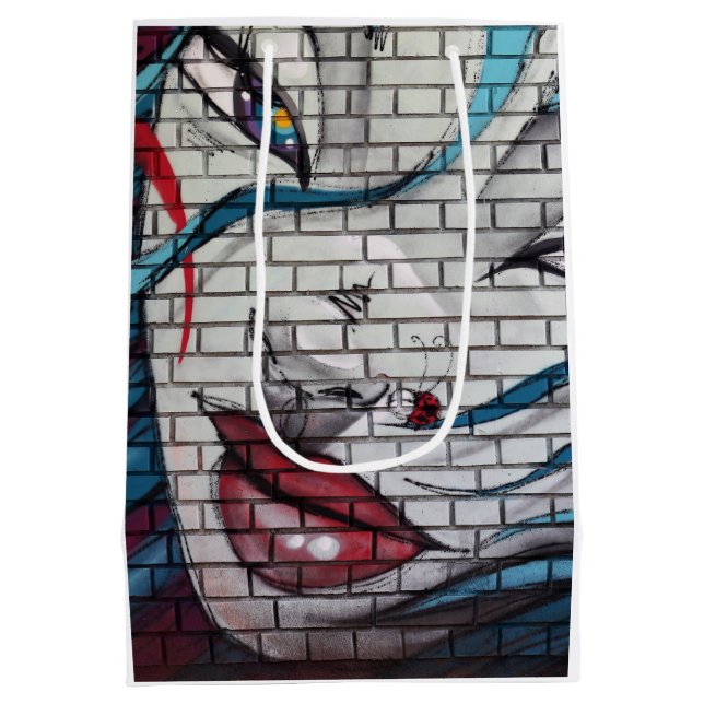 Sacola Para Presentes Média Grafite de Menina Asiática  (Verso)