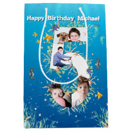 Sacola Para Presentes Média Grande Colagem De Foto De Aniversário De 5, Sob O