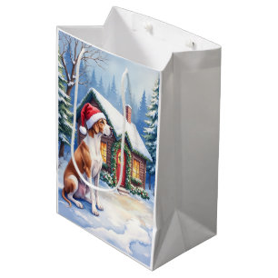 Sacola Para Presentes Média Grande Danês Cabine Nevada Chapéu de Papai Noel Ar
