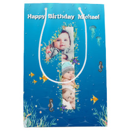 Sacola Para Presentes Média Grande primeiro aniversario Sob A Colagem De Fotos