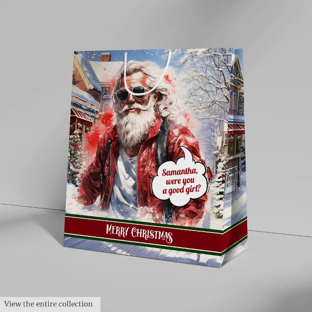 Sacola Para Presentes Média Grande Saco de Presente Engraçado Papai Noel Acent (Large Gift Bag Funny Santa Personalized Accent)
