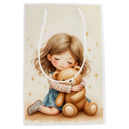 Sacola Para Presentes Média Grandes Abraços - Garota Bonita Abraçando Urso de