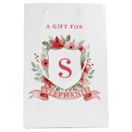 Sacola Para Presentes Média Grandmillennial Holiday Crest | Christmas Monogram