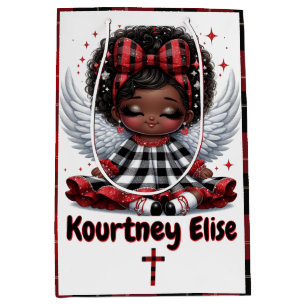 Sacola Para Presentes Média Grátis Afro Angel Little Girl Red & Black Natal