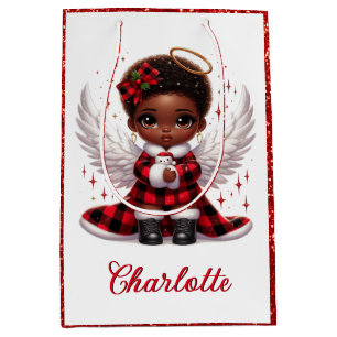 Sacola Para Presentes Média Grátis Afro Angel Little Girl Red & Black Natal