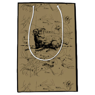 Sacola Para Presentes Média Gravura do mapa da constelação do Aries por