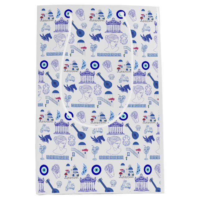 Sacola Para Presentes Média Grécia Azul e Branco (Frente)