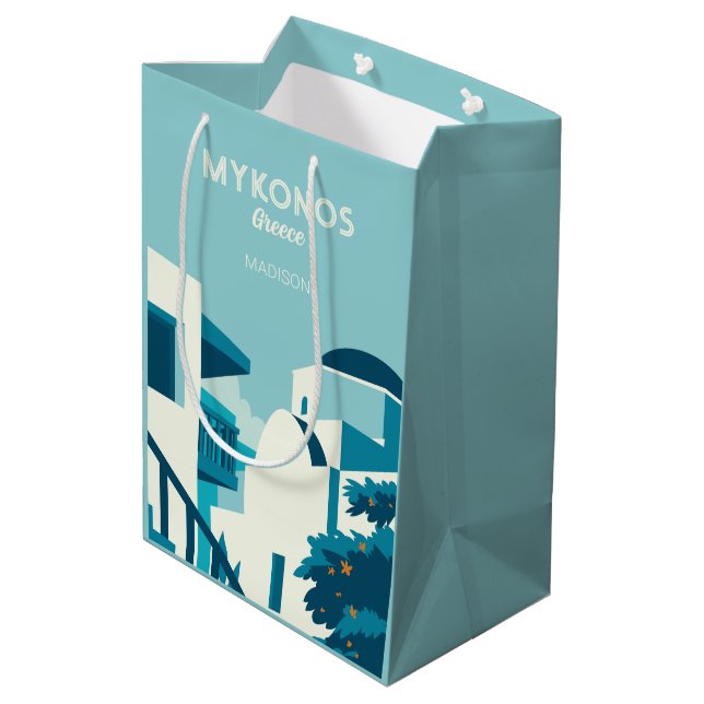 Sacola Para Presentes Média Grécia de texto e nome personalizado (Verso inclinado)