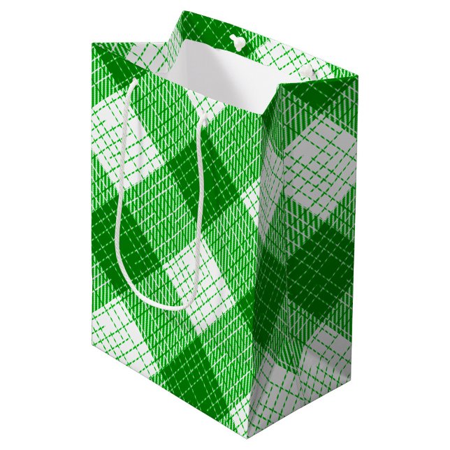 Sacola Para Presentes Média Green and White Bold Checkered Plaid Design  (Criador carregado)