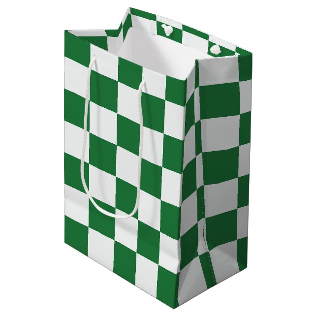 Sacola Para Presentes Média Green and White Holiday Check (Frente inclinada)