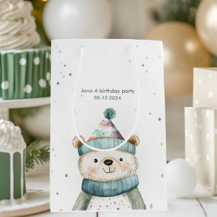 Sacola Para Presentes Média Green Bear Birthday Partido Wonderland de invern