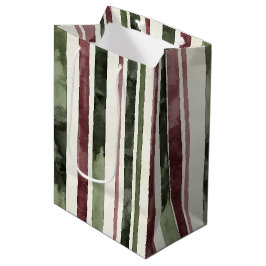 Sacola Para Presentes Média Green Burgundy Strips Natal