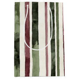 Sacola Para Presentes Média Green Burgundy Strips Natal