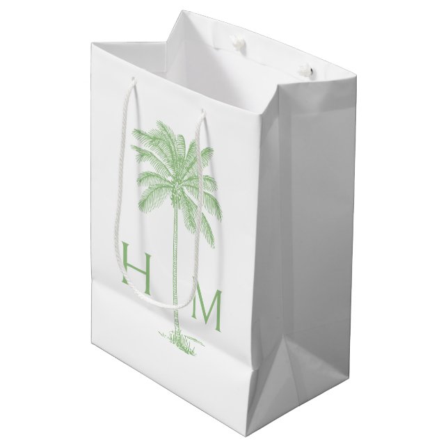 Sacola Para Presentes Média Green Coastal Palmetto Palm Monogram (Frente inclinada)
