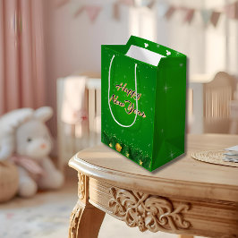 Sacola Para Presentes Média Green Gold New Year Gift Bag