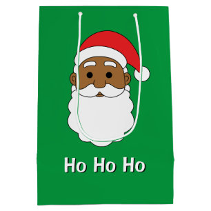 Sacola Para Presentes Média Green Ho Ho Afro-Americana Família Papai Noel