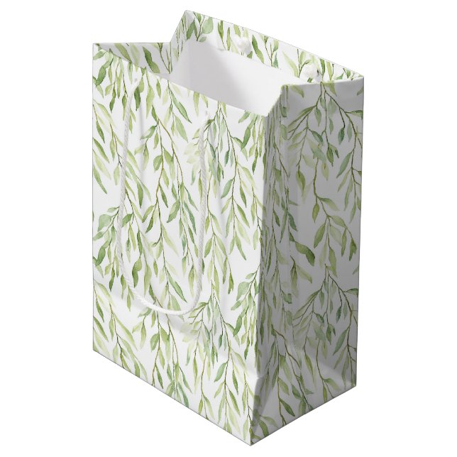 Sacola Para Presentes Média Green Leaves Chic Birthday (Frente inclinada)