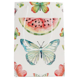 Sacola Para Presentes Média Green Red Watermelon Blue Butterflies Birthday