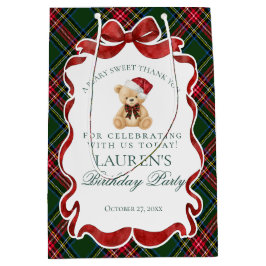 Sacola Para Presentes Média Green Tartan Plaid Christmas Bear Birthday Favors