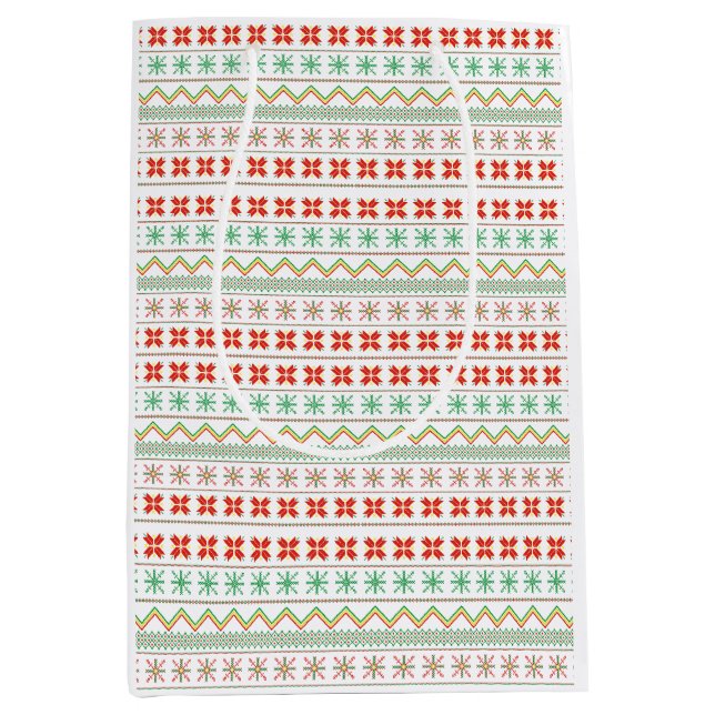 Sacola Para Presentes Média Green-Yellow-Red Pixel knit Pattern (Frente)