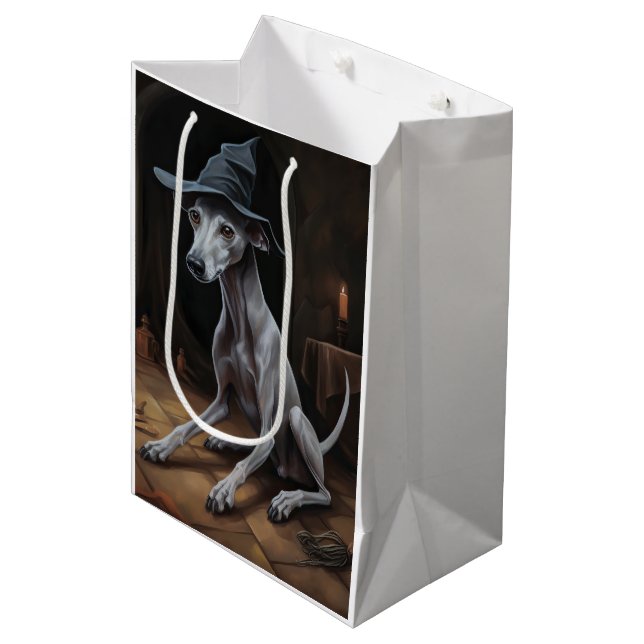 Sacola Para Presentes Média Greyhound Pumpkins Halloween Assustado (Frente inclinada)