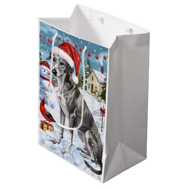 Sacola Para Presentes Média Greyhound Winter Wonderland Natal Joy (Frente inclinada)
