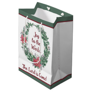 Sacola Para Presentes Média Grinalda básica de aquarela personalizada de Natal