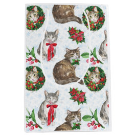 Sacola Para Presentes Média Grinalda de Gato Adorável