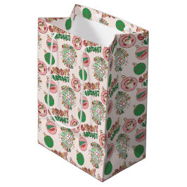 Sacola Para Presentes Média Groovy and Bright Pink and Green Retro Holiday