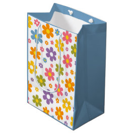 Sacola Para Presentes Média Groovy Flower Power (Azul)