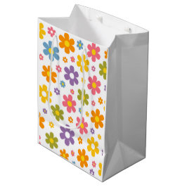 Sacola Para Presentes Média Groovy Flower Power (Branco)