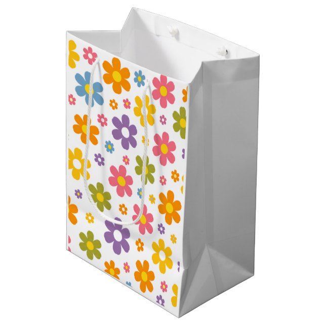 Sacola Para Presentes Média Groovy Flower Power (Branco) (Frente inclinada)