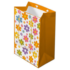Sacola Para Presentes Média Groovy Flower Power (Laranja)