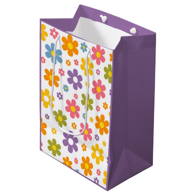 Sacola Para Presentes Média Groovy Flower Power (Roxo) (Frente inclinada)
