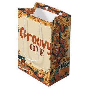 Sacola Para Presentes Média Groovy Um Leão Aniversário Retro 70s Primeiro Aniv