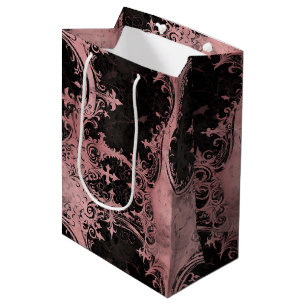 Sacola Para Presentes Média Grunge Gótico Cor-de-rosa e preto