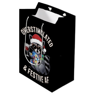 Sacola Para Presentes Média Guaxinim Amante de Café Estimulado e Festivo Demai