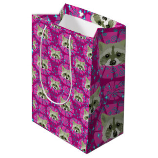 Sacola Para Presentes Média guaxinim_cinza e rosa