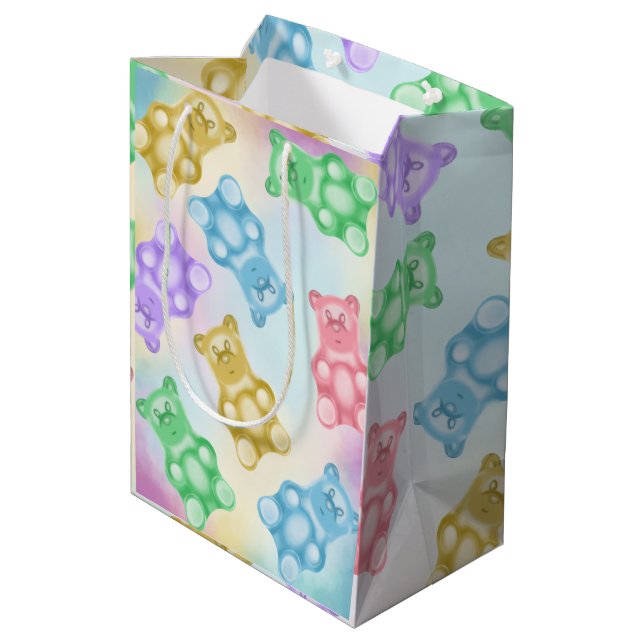 Sacola Para Presentes Média Gummy Bear Gift Bag Cute Real Personalizado Modern (Verso inclinado)