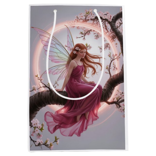 Sacola Para Presentes Média Hada mágica entre flores de cerezo – Ilustración d (Frente)